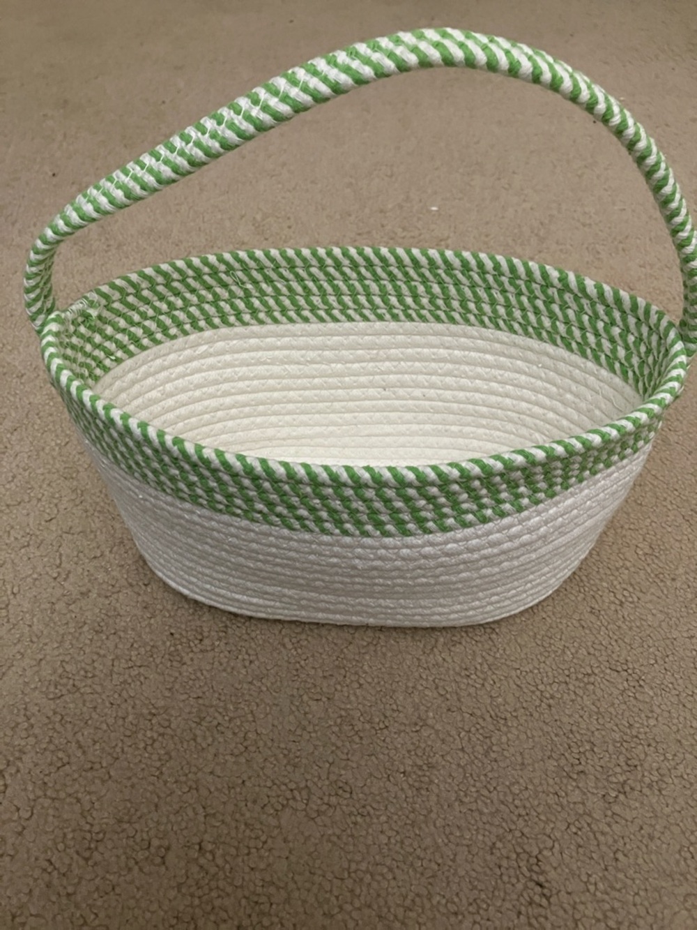 Soft Woven Spring White Light Green Rope Basket with Handle, gift, Easter, New